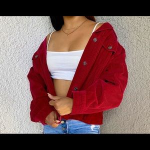 Red velvet ribbed jacket